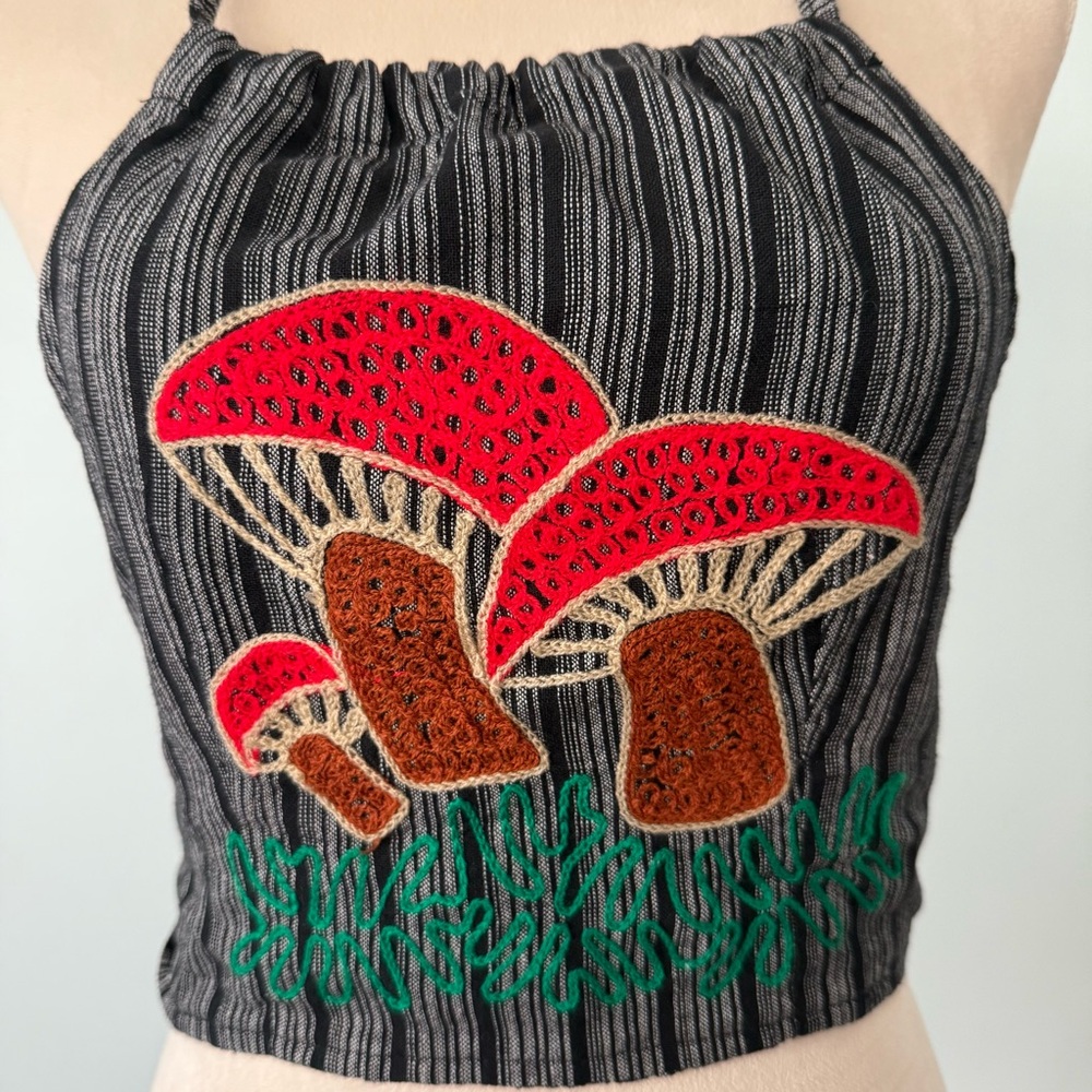🍄 Katimandu Imports Mushroom Halter Top | Handmade Nepal Cotton Boho Fairy Core - Picture 2 of 11